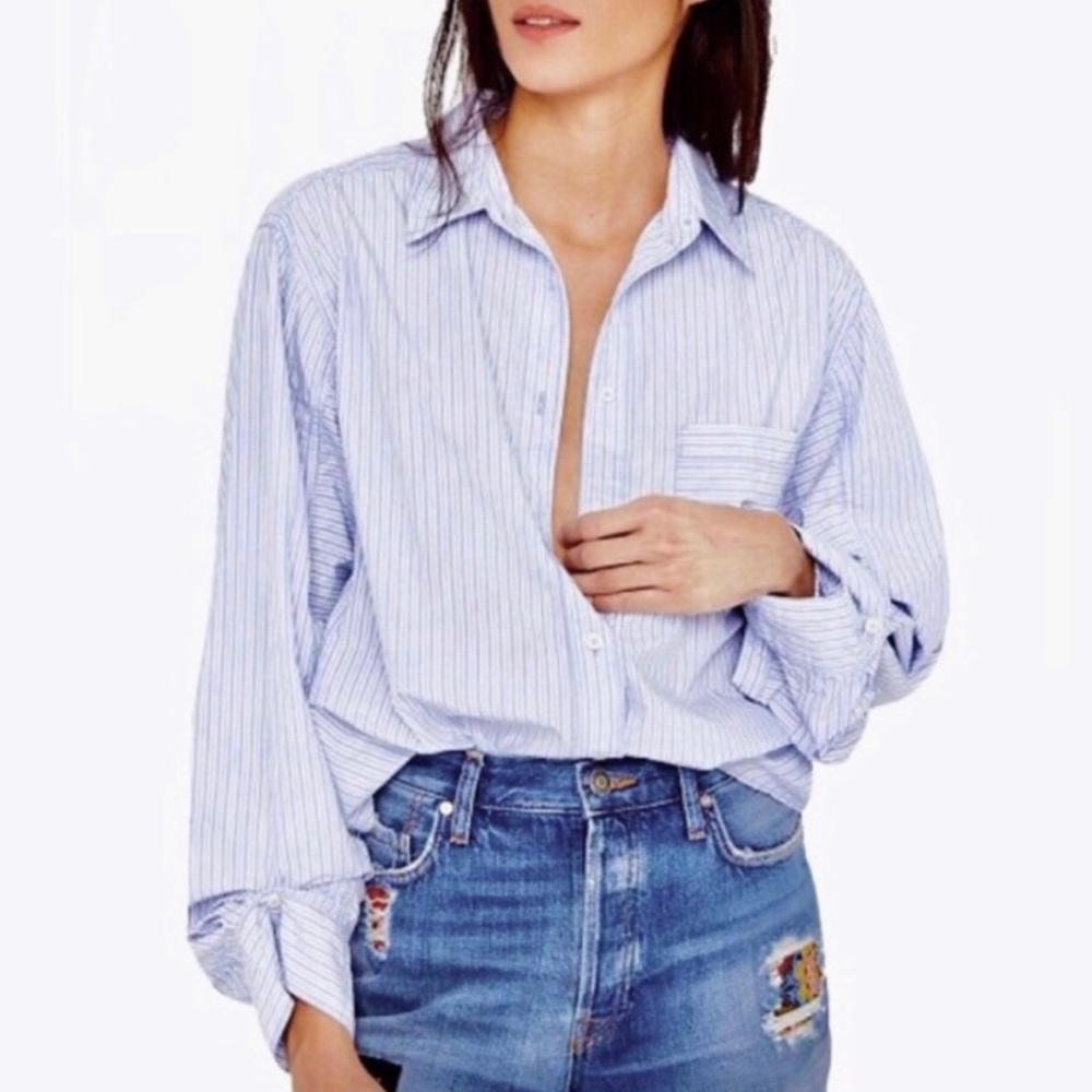 NWT Free People Tie It In A Bow Oversized Striped Button Down Shirt XS